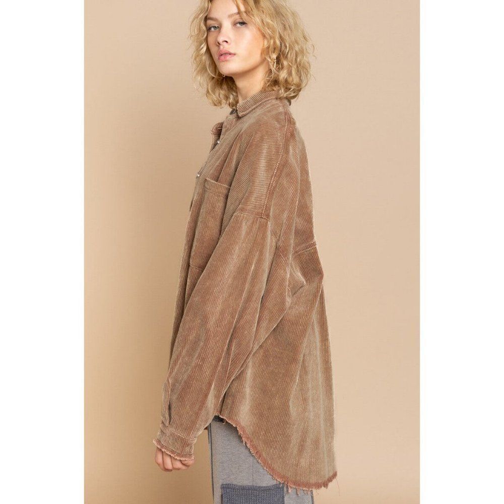 POL CLOTHING Women's Teddy Bear Corded Corduroy Shacket Button Up Jacket SMJ194 - Picture 6 of 8